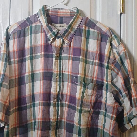 Eddie Bauer plaid button down short sleeve casual shirt Sz XL - Picture 3 of 8